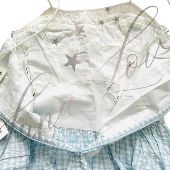 FOR LOVE & LEMONS Georgia Gingham Midi Dress In Blue NWT - Picture 11 of 12